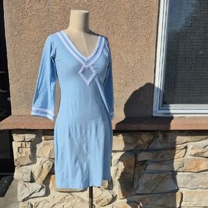 Duffield Lane Sky Blue V-Neck Dress XS | Preppy Coastal Country Club Mini